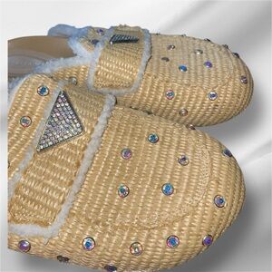 AZALEA WANG KORYNN BEIGE EMBELLISHED RAFIA FLAT